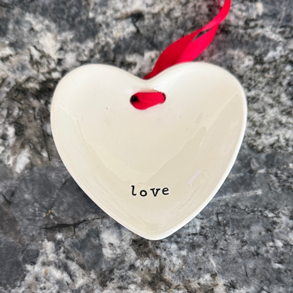 Sheffield Home White Heart Ornament with Red Ribbon